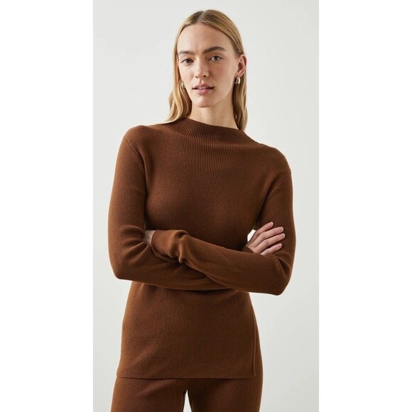 Rails Womens Shiloh Top Brown Ribbed Silk Blend Sweater Size Medium - Picture 1 of 9